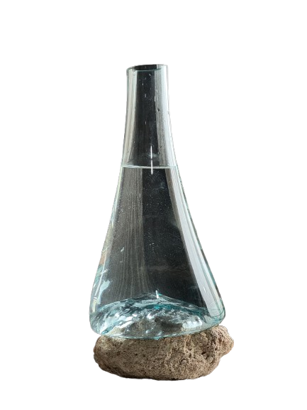 گلدان دفرمه شیشه ای با پایه سنگی