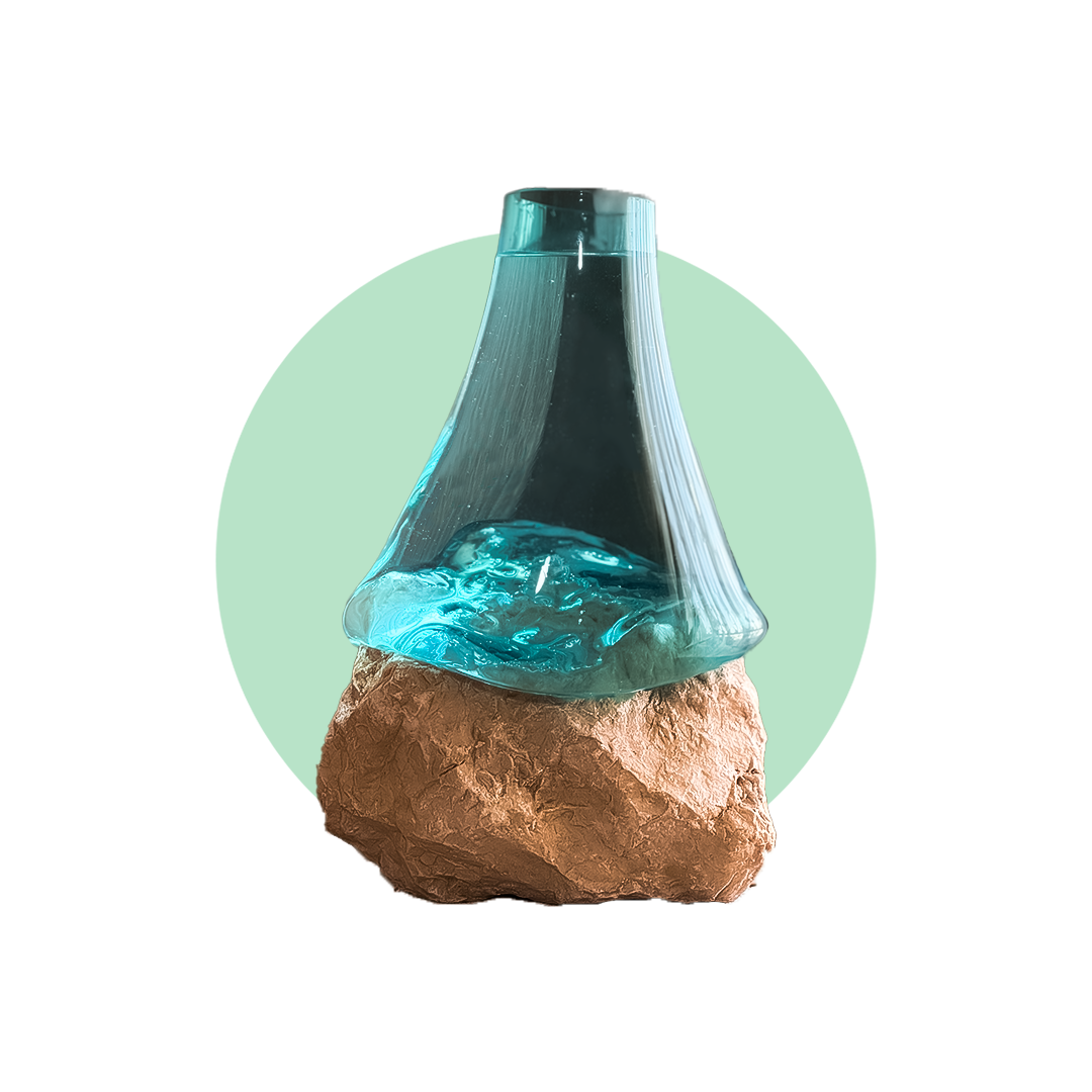 گلدان دفرمه شیشه ای با پایه سنگی